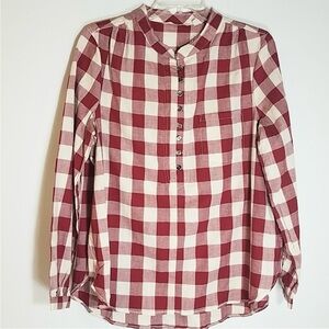 SOFT SURROUNDINGS Burgundy Buffalo Check Gingham Tunic Henley